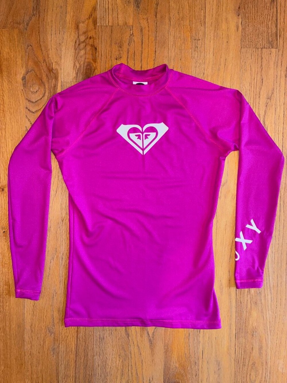 Roxy Magenta Pink Long Sleeve Rash Guard Swim Shirt White Logo Women's 8